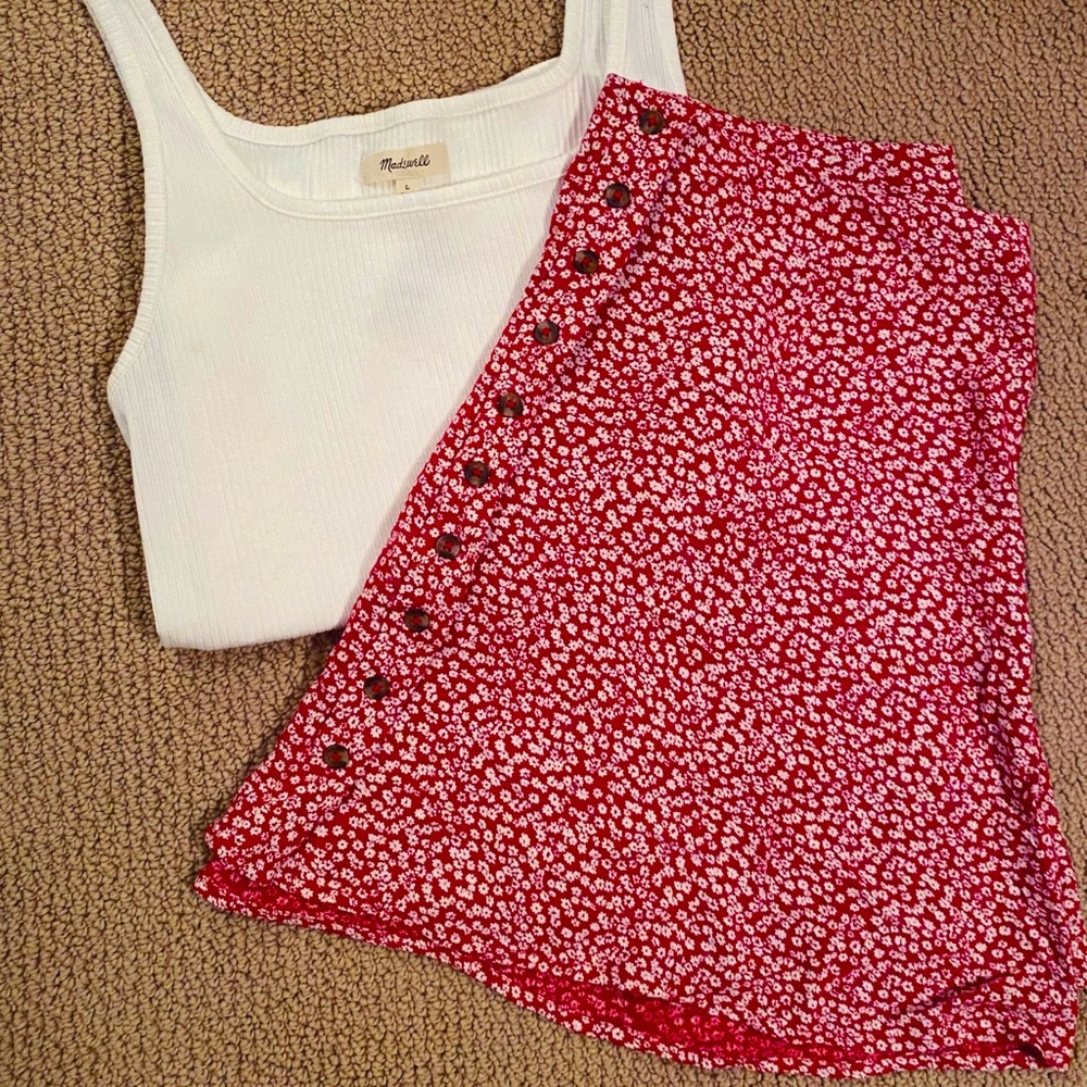 Button Down Floral Mini Skirt